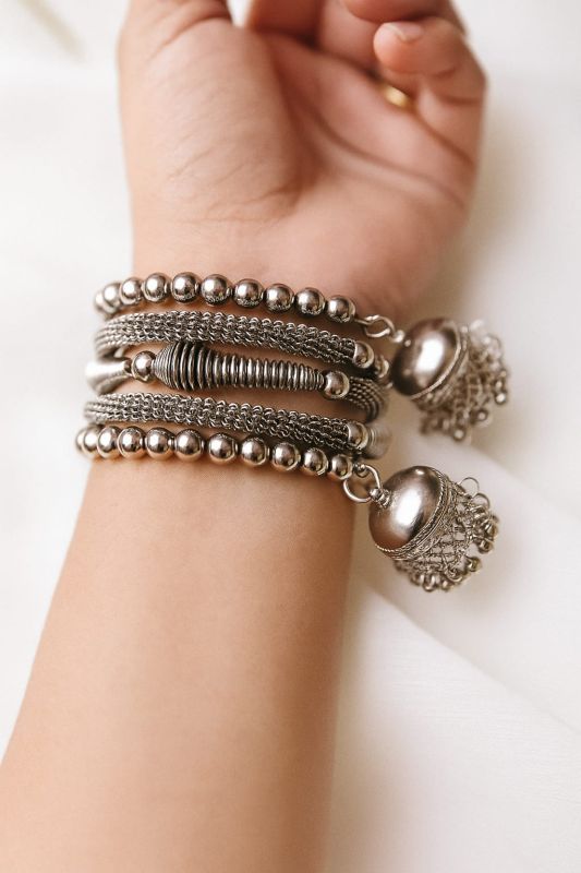 Silver Metal Spring Women Bangle