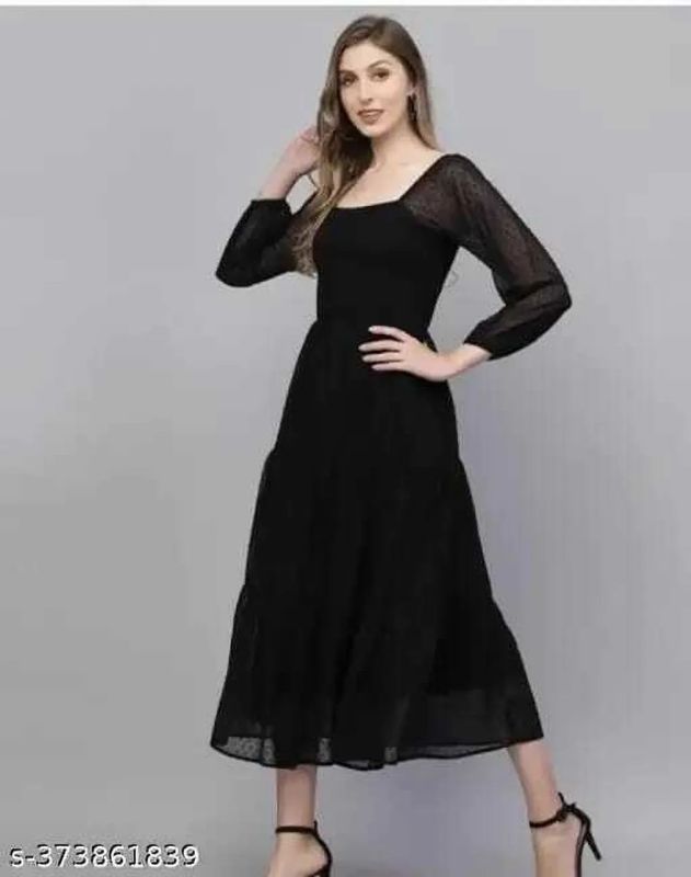 Ladies Black Georgette Long Dress