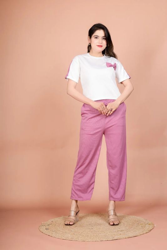 Ladies Plain Cotton T Shirt & Palazzo Set