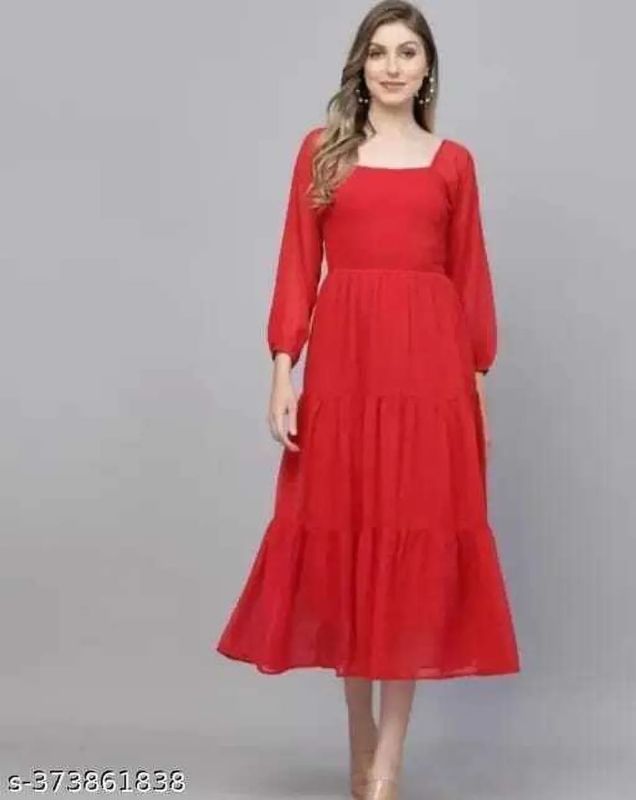Ladies Red Georgette Long Dress