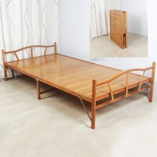 Foldable Wooden Single Bed with Mattress