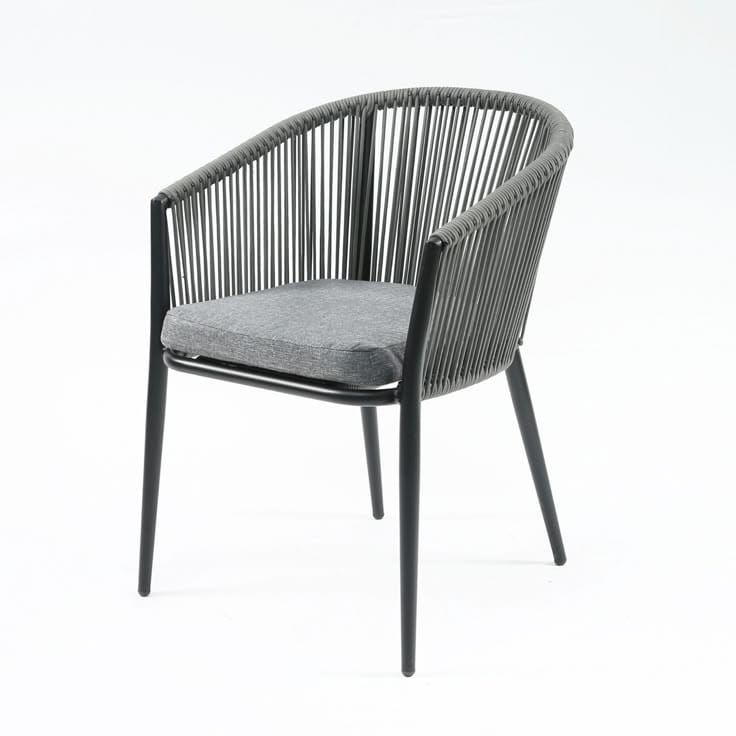 Modern Outdoor Rope & Metal Armchair with Cushion