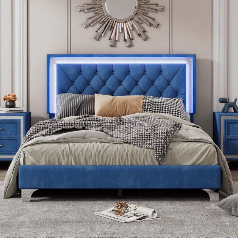 Modern Platform Bed with LED Lighting