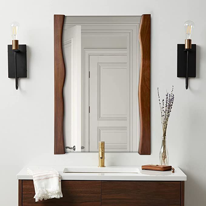 Modern Walnut Wood Wavy Frame Wall Mirror
