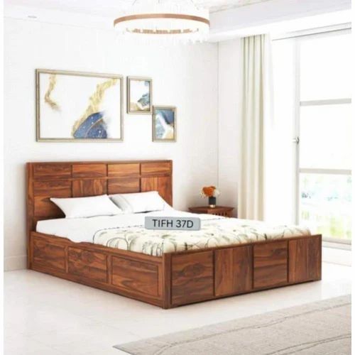 Solid Sheesham Wood Double Bed with Drawers