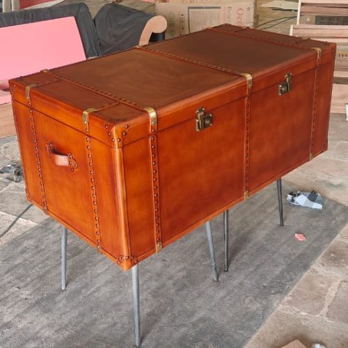 Vintage-Style Leather Trunk Coffee Table