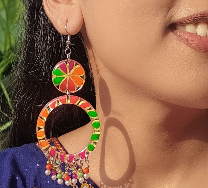 Multicolor Resin Hoop Dangle Earrings