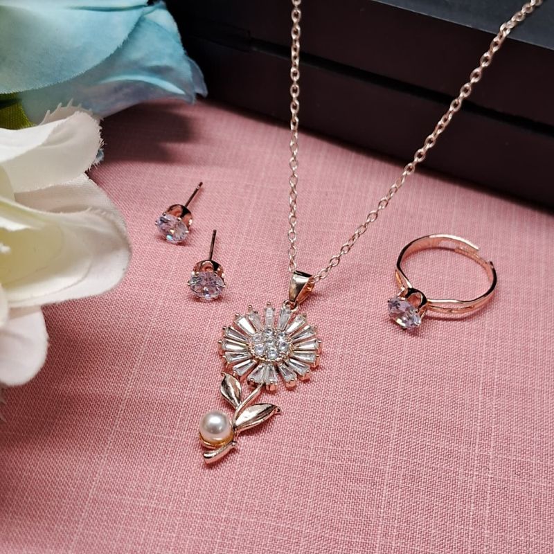 Radiant Rose gold-tone Pendant Set