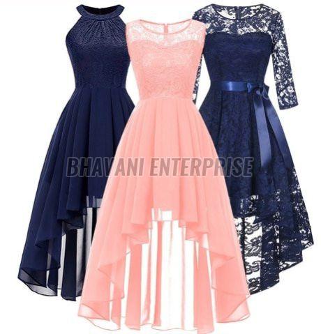 Ladies Lace and Chiffon High-Low Party Dress