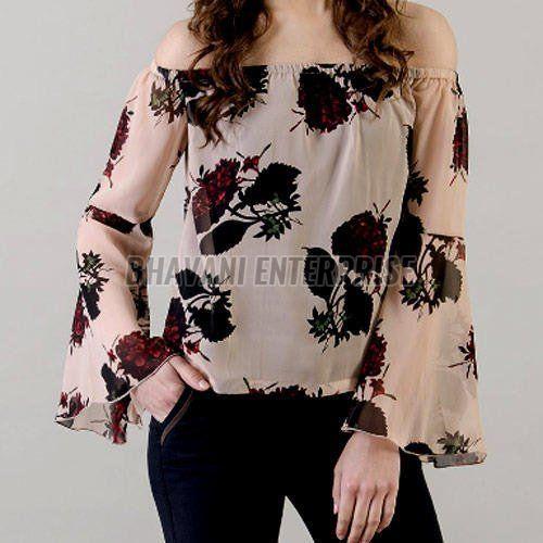 Ladies Off-Shoulder Floral Printed Top with Bell Sleeves