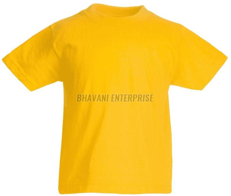 Mens Cotton Plain Yellow Round Neck T-shirt