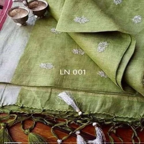 Linen By Cotton Embroidery Saree