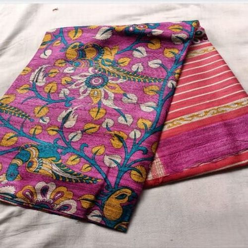 Tussar Ghicha Block Printed Silk Festive Wear Saree