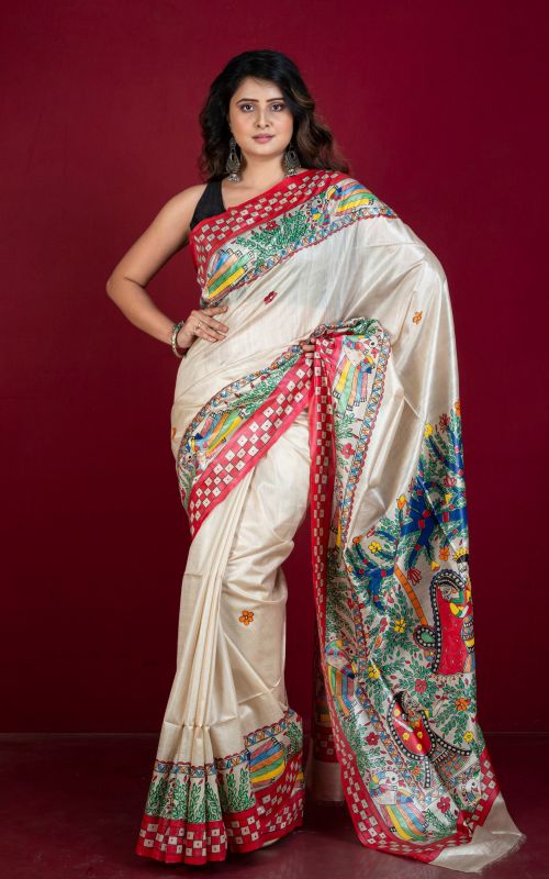 Tussar Madhubani Hand Painted Saree