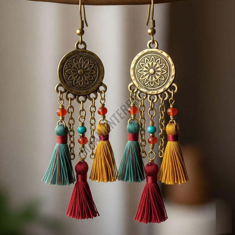 Bohemian Brass Tassel Earrings