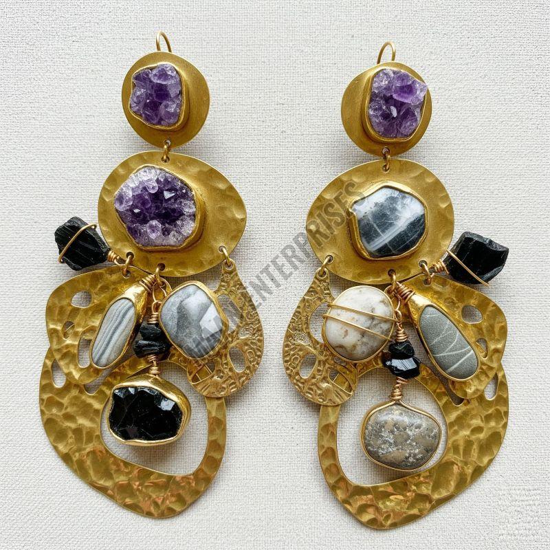 Brass & Stone Statement Earrings