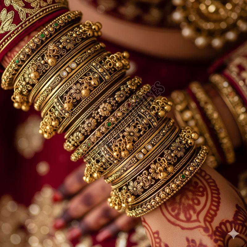 Brass Bangle Set with Zircon Stones