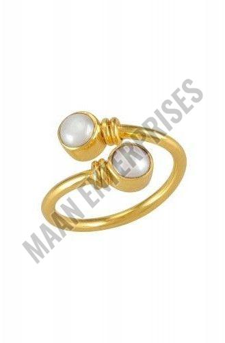 Brass Dual Pearl Open Ring