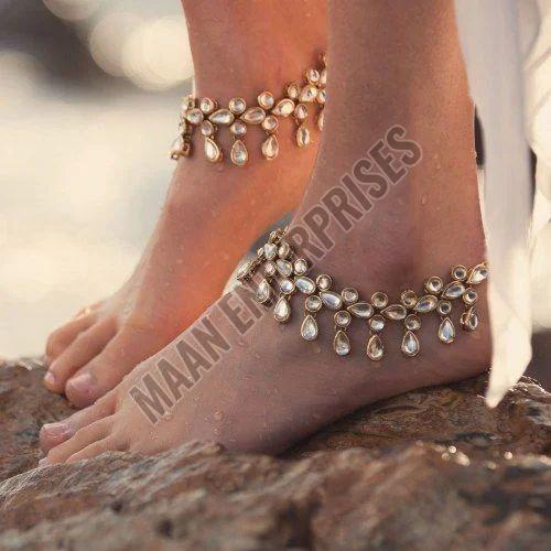 Bridal Anklet with Kundan Work