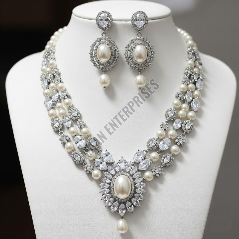 Bridal Faux Pearl & Stone Necklace Set