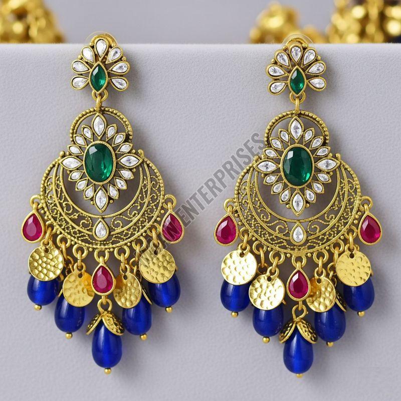 Designer Brass & Artificial Gemstone Earrings