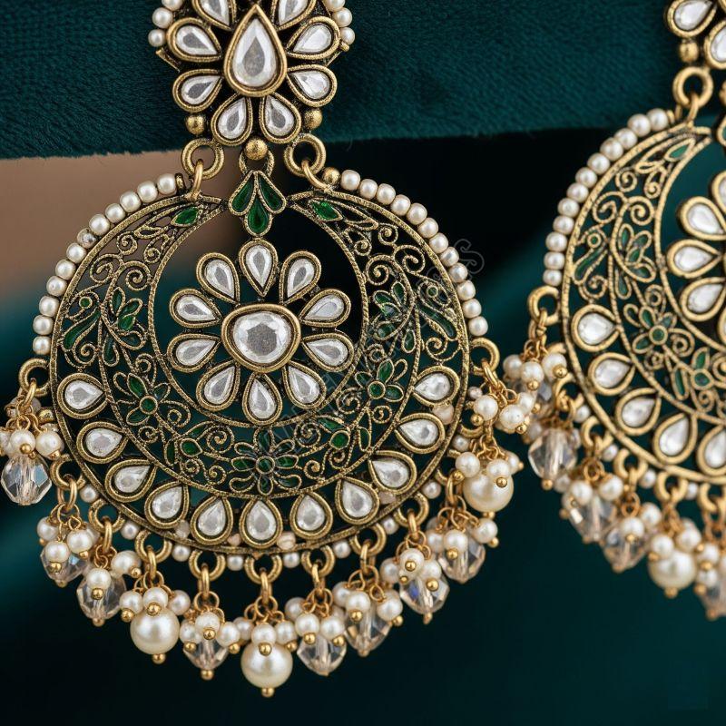 Kundan Style Brass Earrings