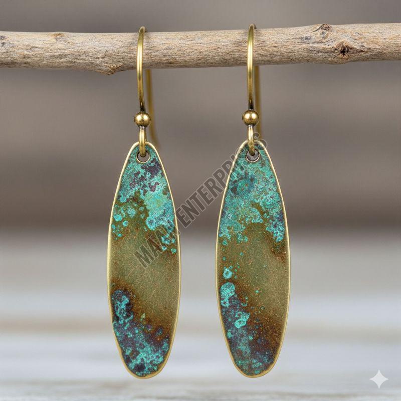 Simple Brass Drop Earrings with Patina Finish
