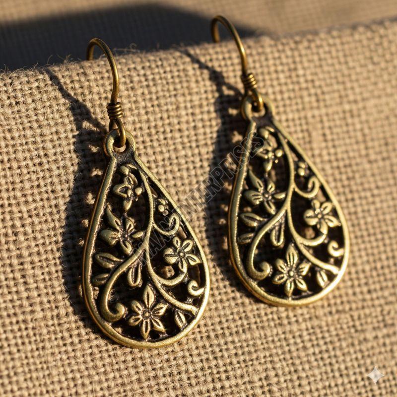 Small Carved Brass Earrings