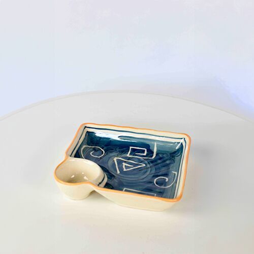 Indigo Wave Ceramic Snack Plate