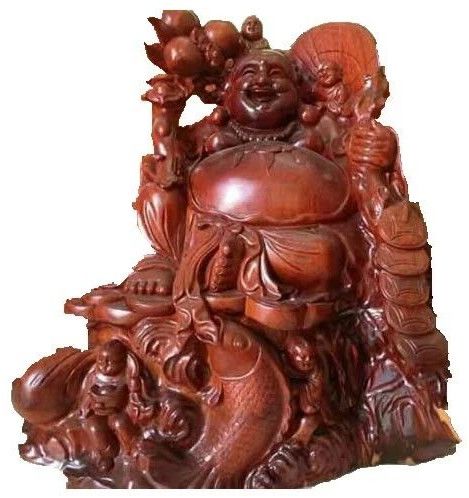 Wooden Laughing Buddha Statue