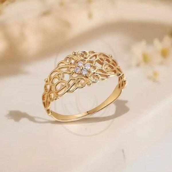 Mandala Style 18K Solid Yellow Gold Ring