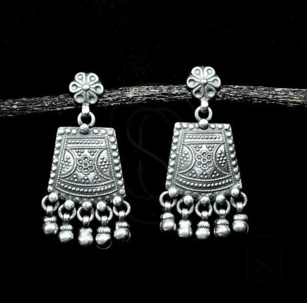 Oxidized Silver Drop Earring