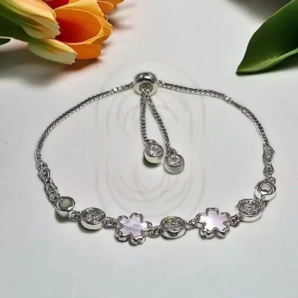 Sterling Silver Floral Design Adjustable Bracelet