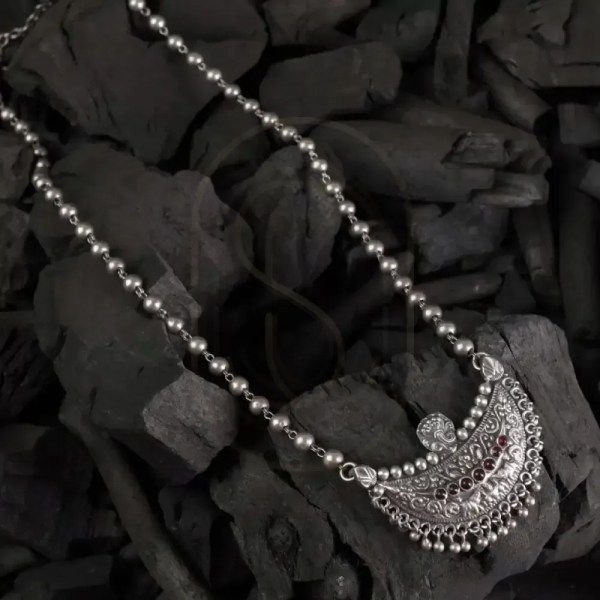 Traditional Long Silver Chain Necklace