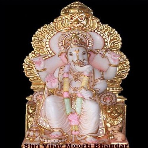 Golden and Pink Marble Ganesha Statue