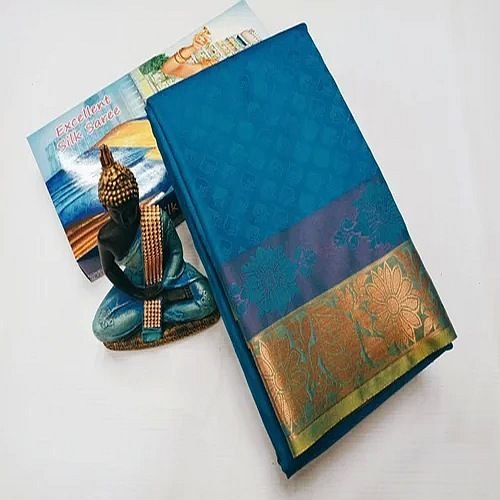 Firozi Blue Emboss Pattu Saree