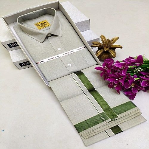 Green Cotton Shirt And Dhoti Matching Set