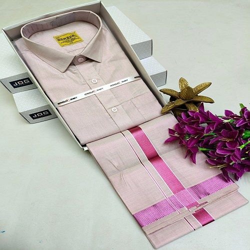 Light Pink Cotton Shirt And Dhoti Matching Set