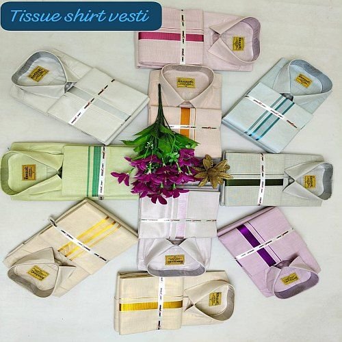 Multicolor Tissue Dhoti Shirt Set