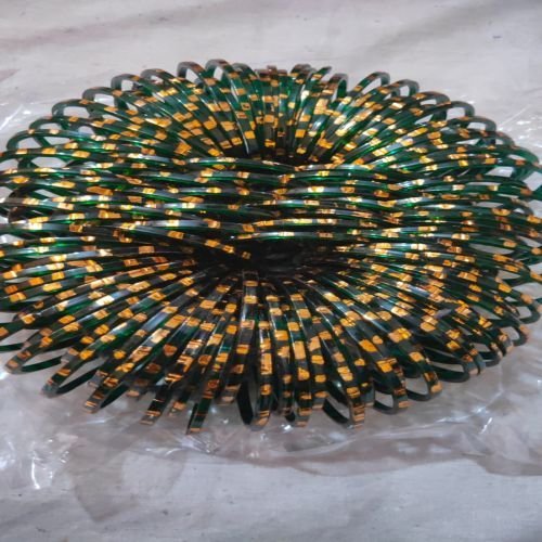 Dark Green Square Check Golden Polished Bangles
