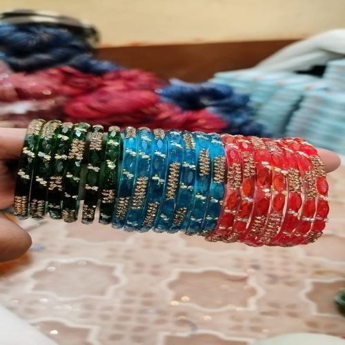 Green Blue Red Gold Line Zircon Bangles