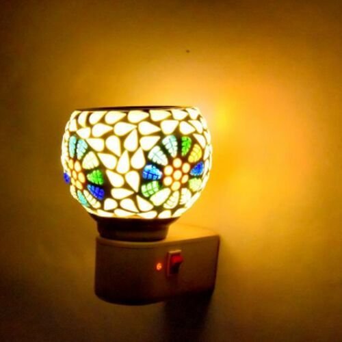 Ivory Floral Mosaic Ceramic Plug Night Lamp