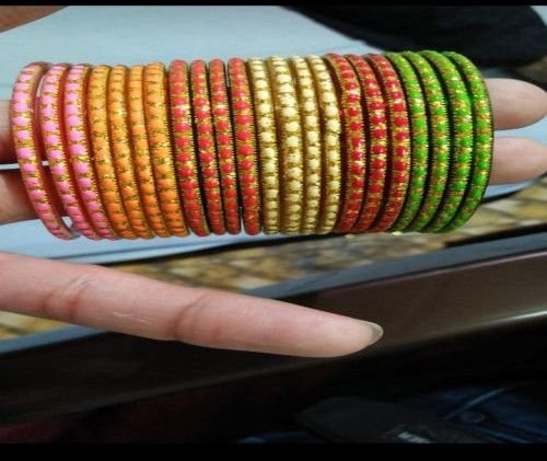 Multicolor Golden Dotted Line Jari Bangles