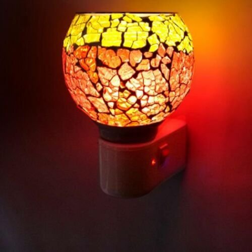 Ruby Amber Crackle Mosaic Plug Night Lamp