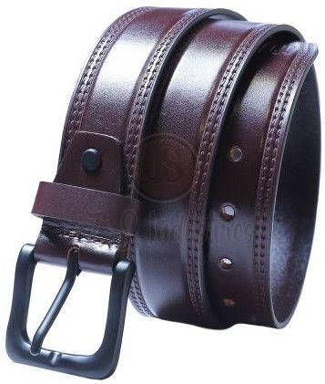 Brown Genuine Leather Casual Belt with Black Pin Buckle