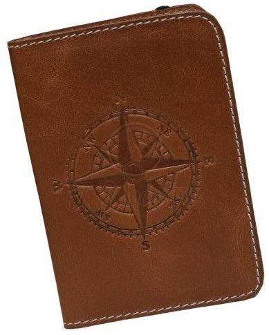 Leather Passport Holder with Compass Rose Design