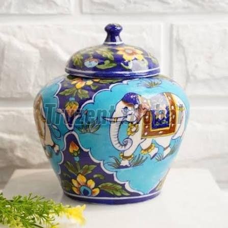 Elephant Motif Ceramic Storage Jar