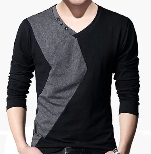 Mens Black &AMP; Grey Panel T Shirt