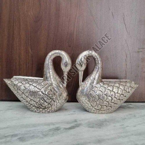 5 Inch Silver Coated Swan Pair