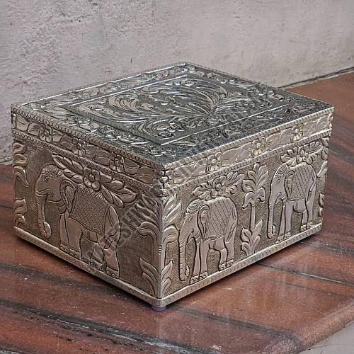 Decorative Silver Plated Wooden Jewellery Box